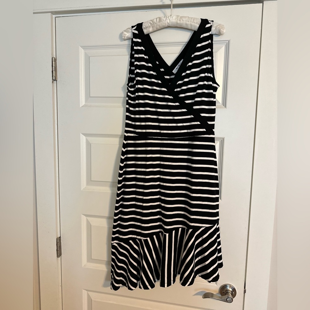White House Black Market Black and White Striped Midi Dress